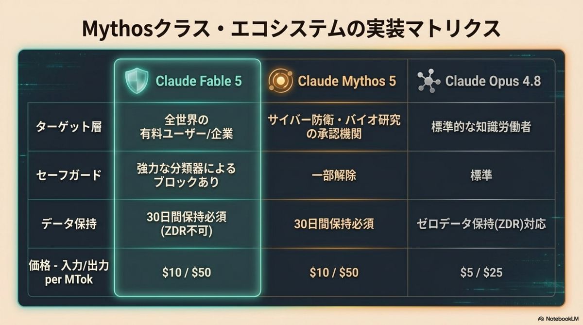 Mythosクラス・エコシステムの実装マトリクス