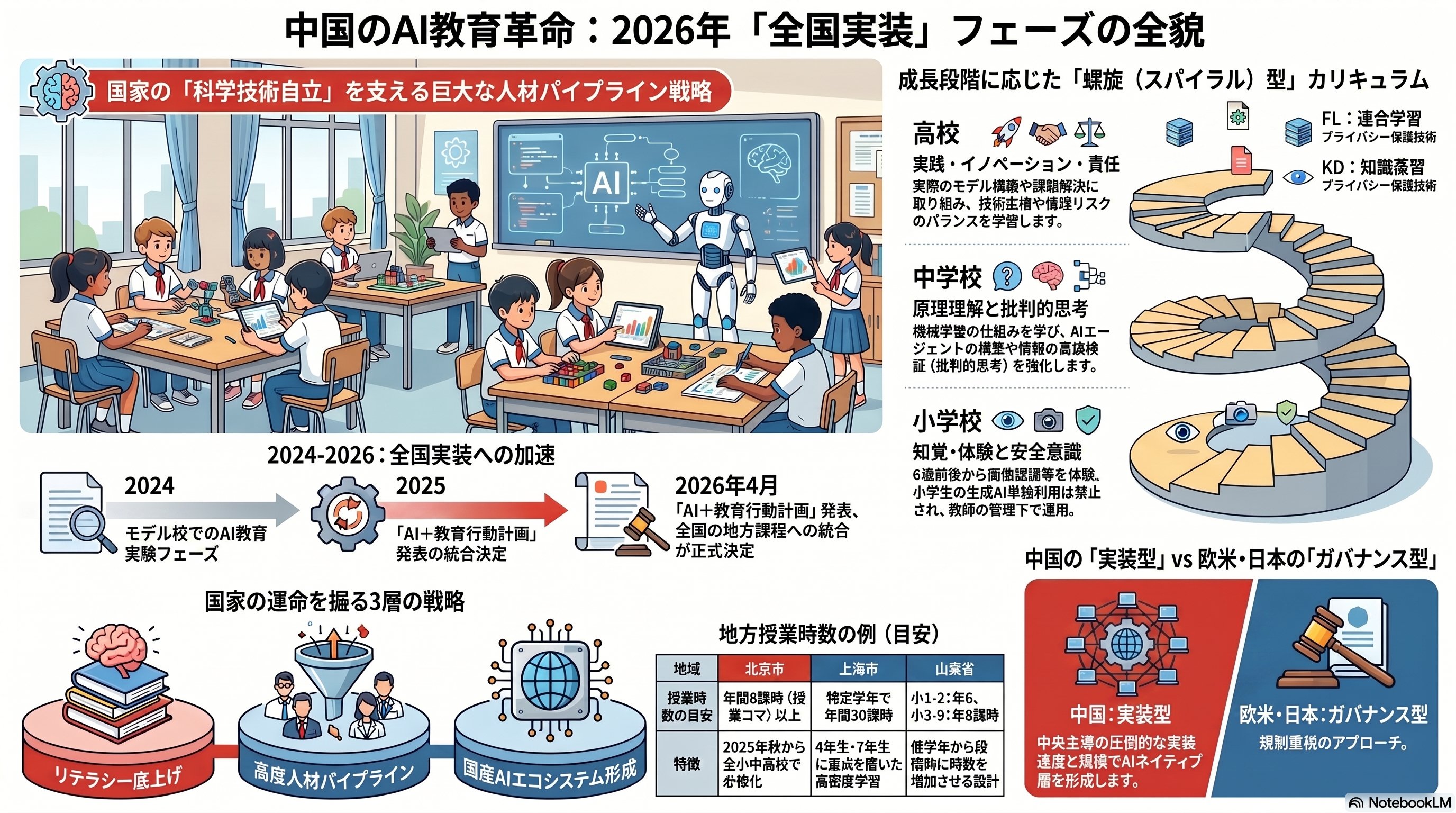 中国のAI教育革命 — 2026年「全国実装」フェーズの全貌：三層戦略・螺旋型カリキュラム・分散学習