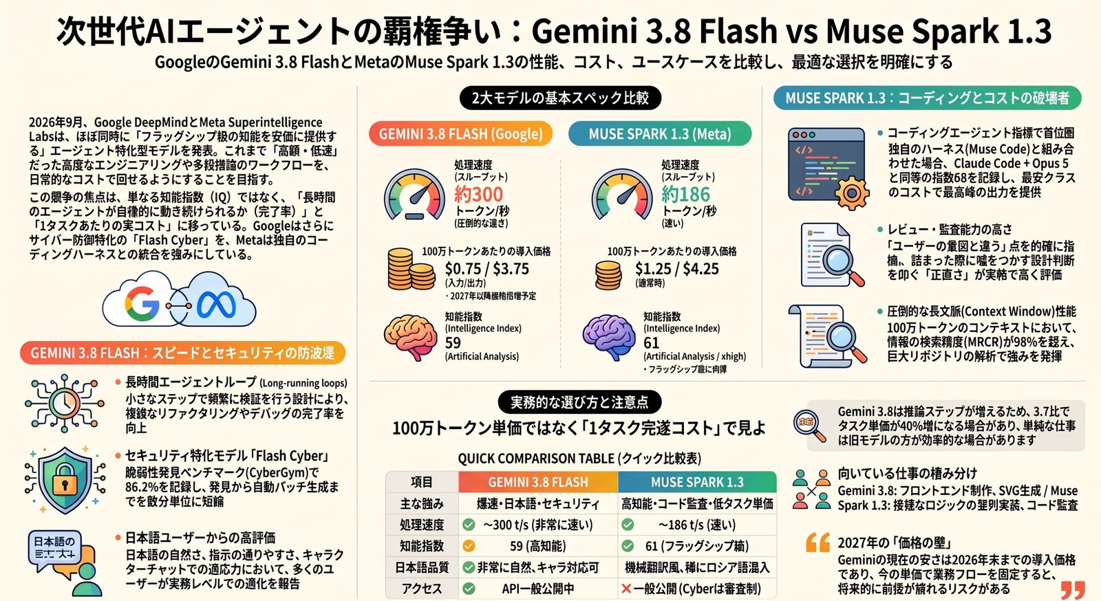 次世代AIエージェントの覇権争い：Gemini 3.8 Flash vs Muse Spark 1.3